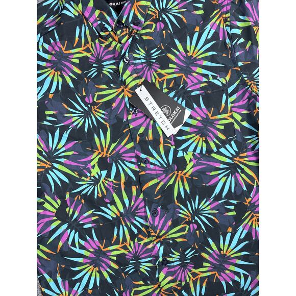 Molokai Surf Co Men's Small Short Sleeve Stretch Button Up Black Neon Shirt- NWT - Picture 3 of 4